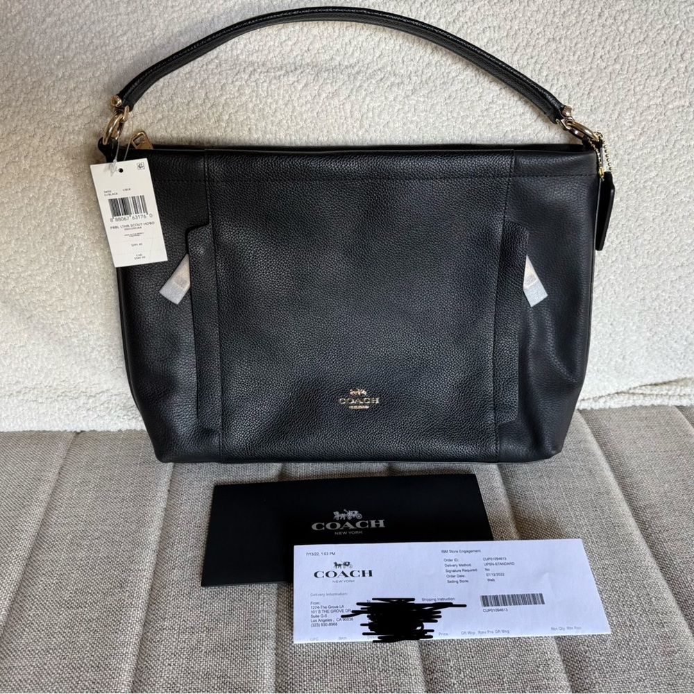 Coach Black Leather Scout Hobo  Bag